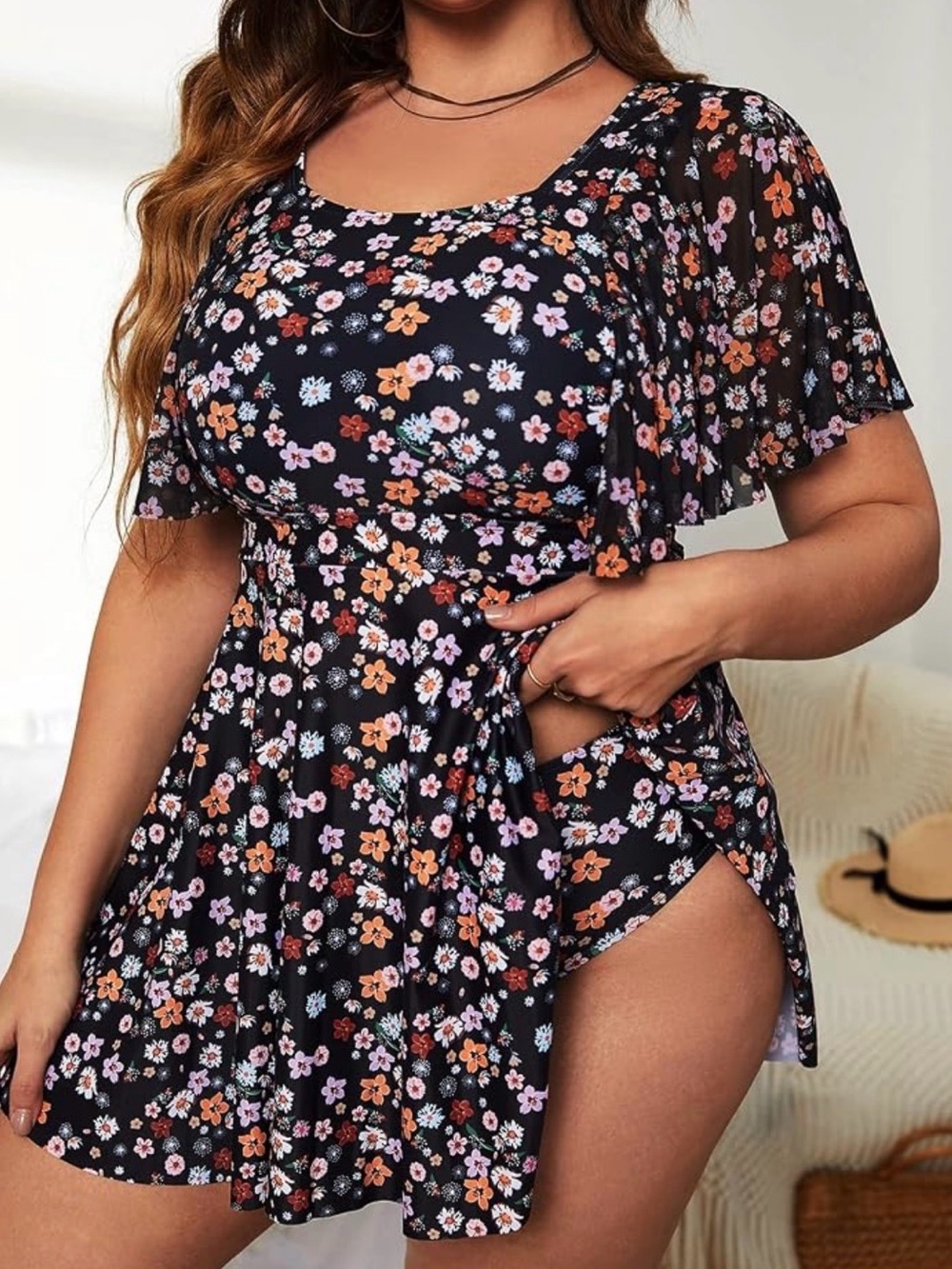 Black Floral 2 piece Swimsuit
